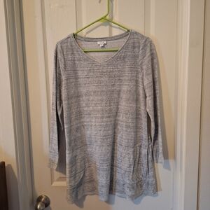 J Jill Gray Soft Long Sleeve Sweatshirt Pockets Small